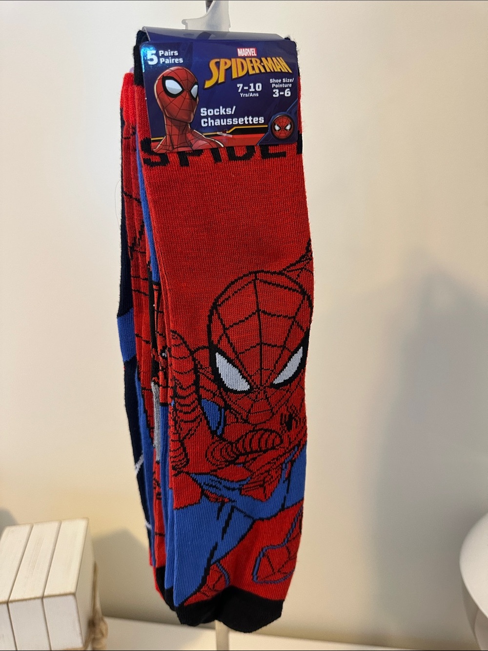 Spiderman Big Kids Red and Blue Graphic Socks - 5 Pack- 7-10YRS/ 3-6 Shoe Size